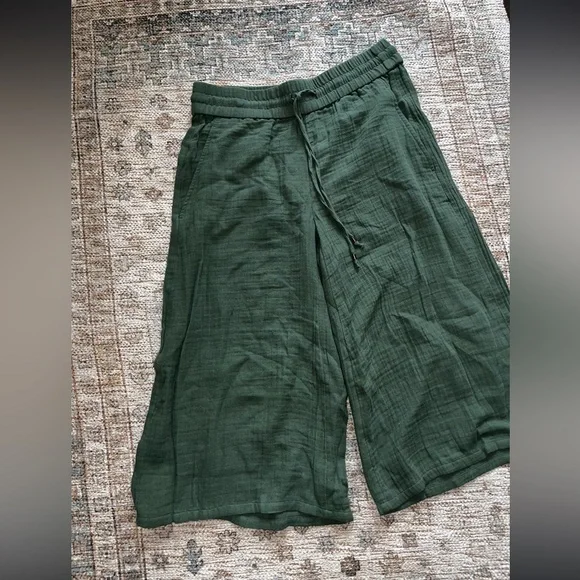 NWT Eileen Fisher Gauze Crop Cotton Culotte Pant Green - Picture 5 of 7